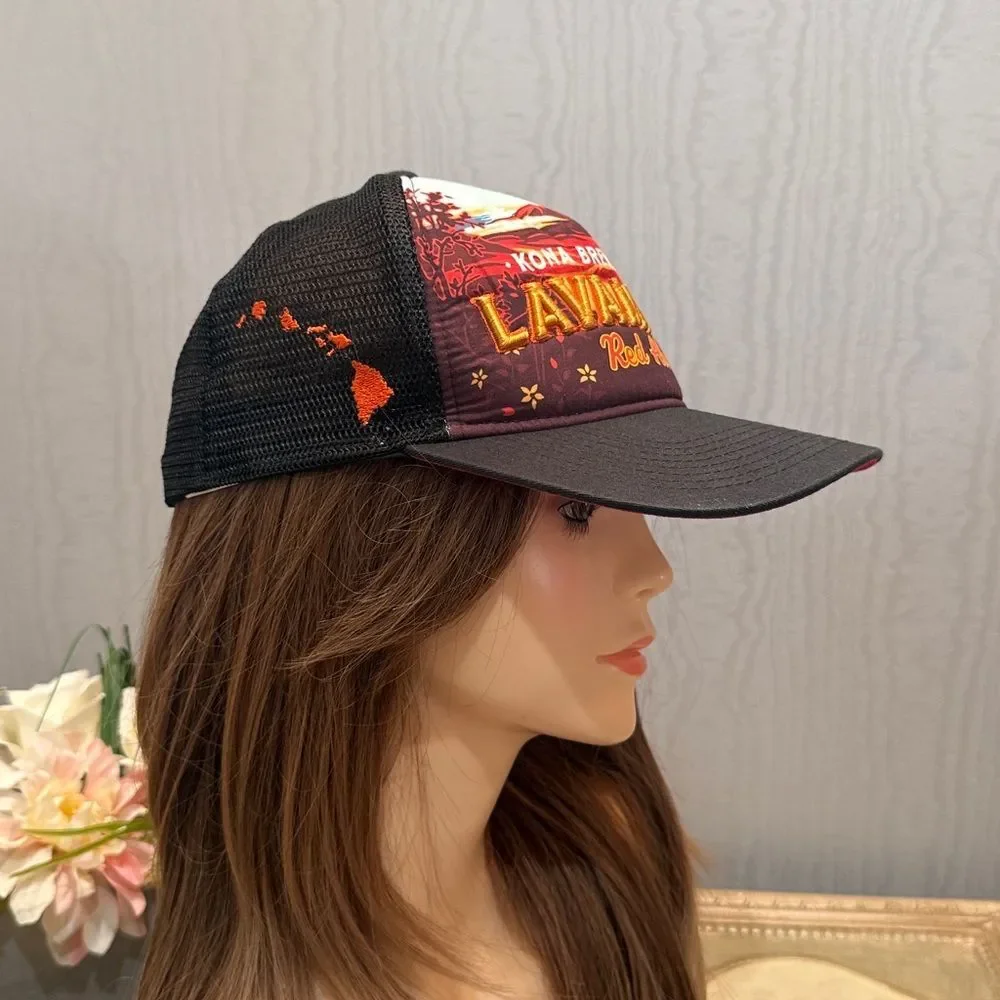 Kona Brewing Company Lavaman Red Ale Snapback Mesh Trucker Cap Hat Aloha Hawaii